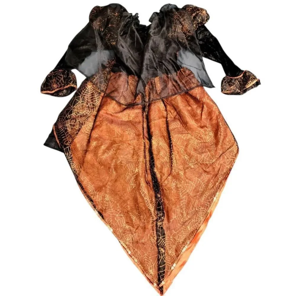 Little Girls Sparkly Glitter Orange  & Black Witch Halloween Costume
